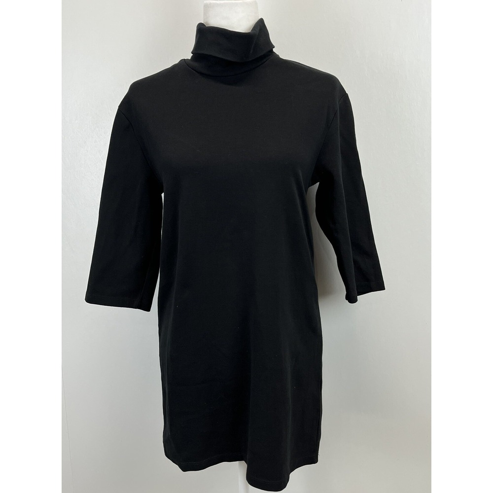 Zara Turtleneck Tunic Shirt Dress Sz Smal Black 3/4 Sleeve Basic Capsule Minimal